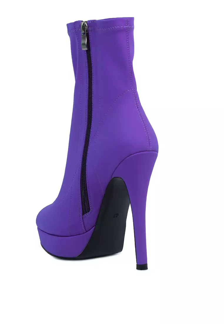 London Rag Purple High Heeled Lycra Ankle Boot