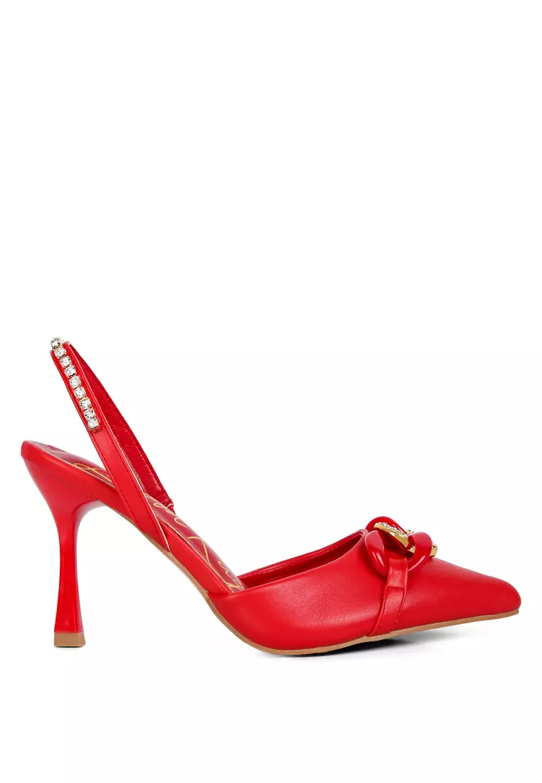 London Rag Red Diamante Metal Chain Sandals