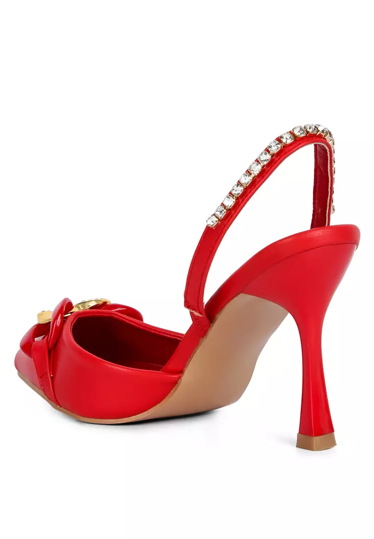 London Rag Red Diamante Metal Chain Sandals