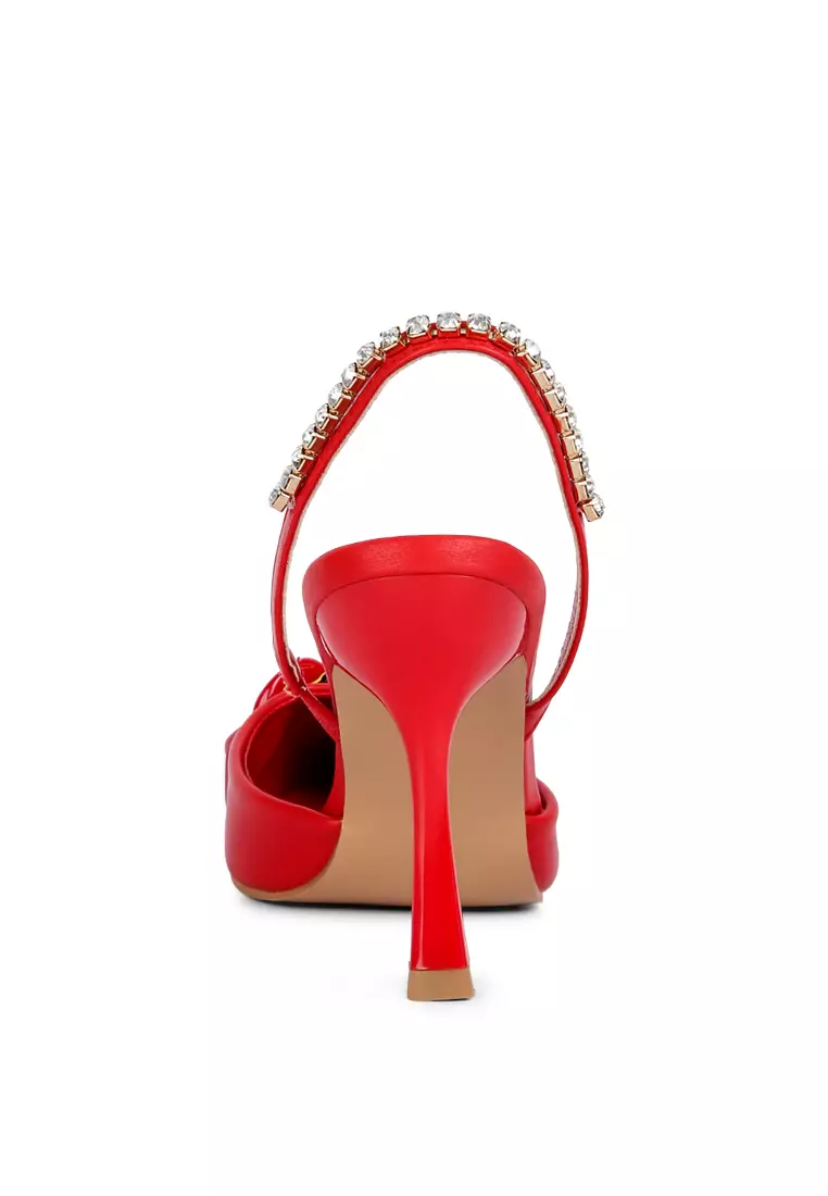 London Rag Red Diamante Metal Chain Sandals