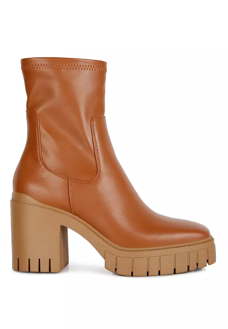 London Rag Tan Faux Leather Platform Heeled Ankle Boot