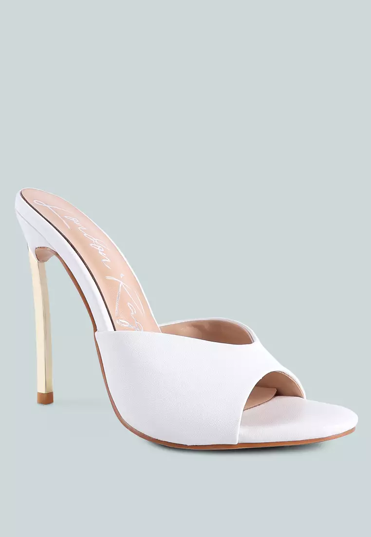 London Rag White High Heeled Sliders Sandals