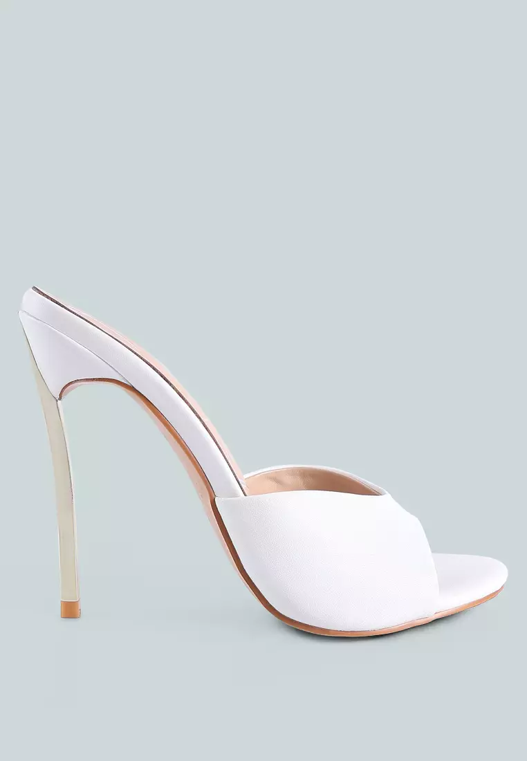 London Rag White High Heeled Sliders Sandals