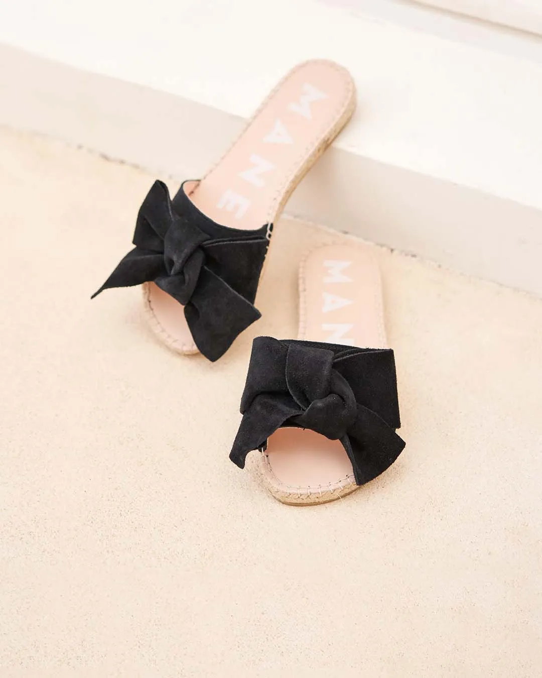 Manebi   Sandals With Bow Hamptons Black Suede