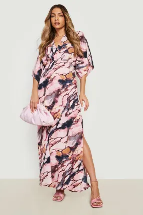 Marble Wrap Batwing Maxi Dress