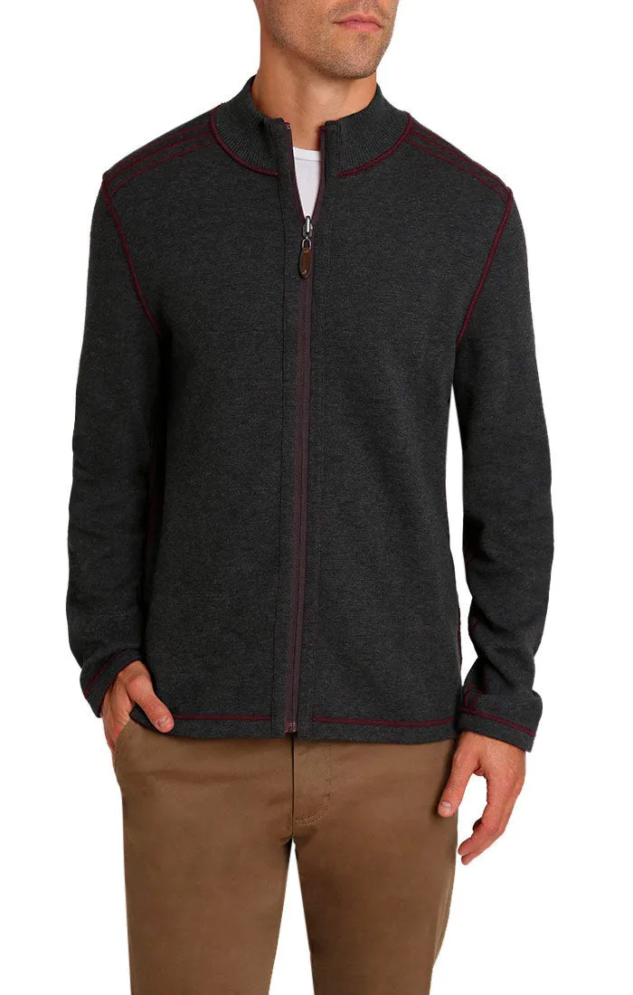 Maroon Full Zip Reversible Flatback Rib Pullover