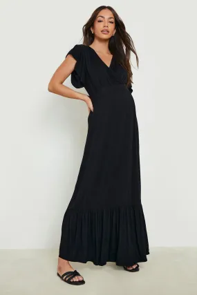 Maternity Angel Sleeve Wrap Maxi Dress