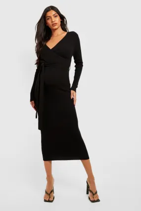 Maternity Knitted Wrap Midi Dress