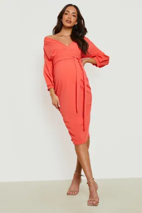 Maternity Off The Shoulder Wrap Midi Dress