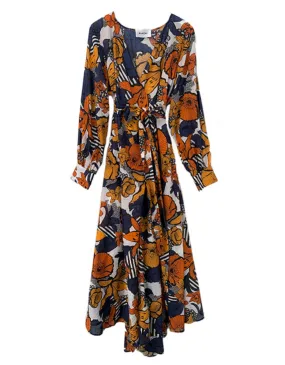 Maxi Wrap Dress in Vintage Navy and Marigold Floral