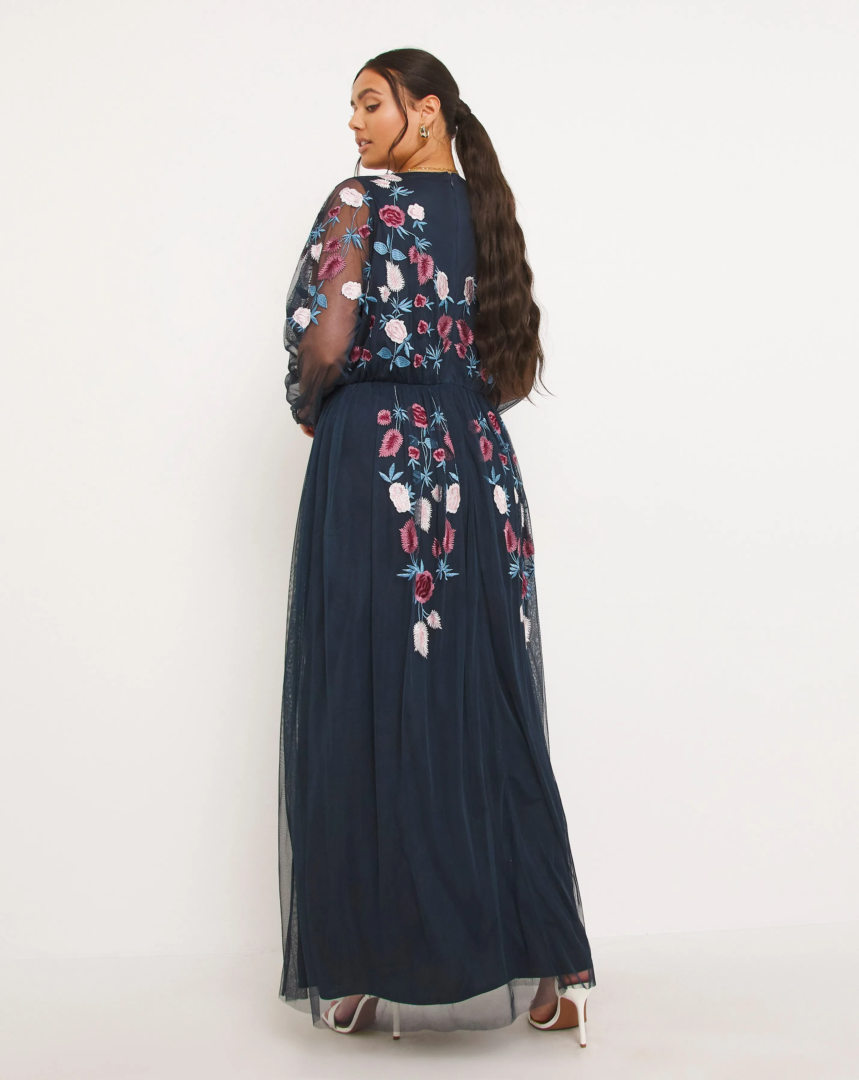 Maya Floral Embroided Wrap Front Tulle Maxi Dress | Simply Be