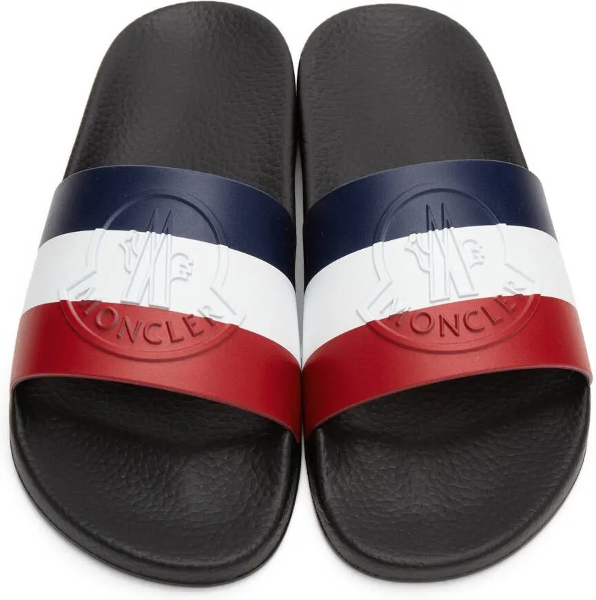 Moncler Black Striped Basile Slides