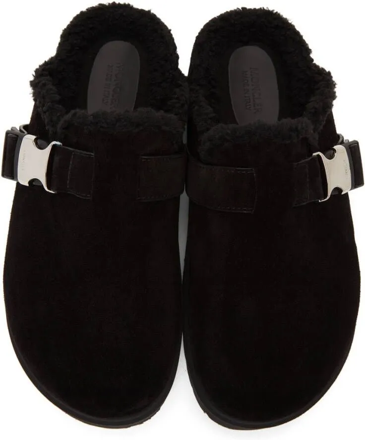 Moncler Black Suede Mon Mule Slides