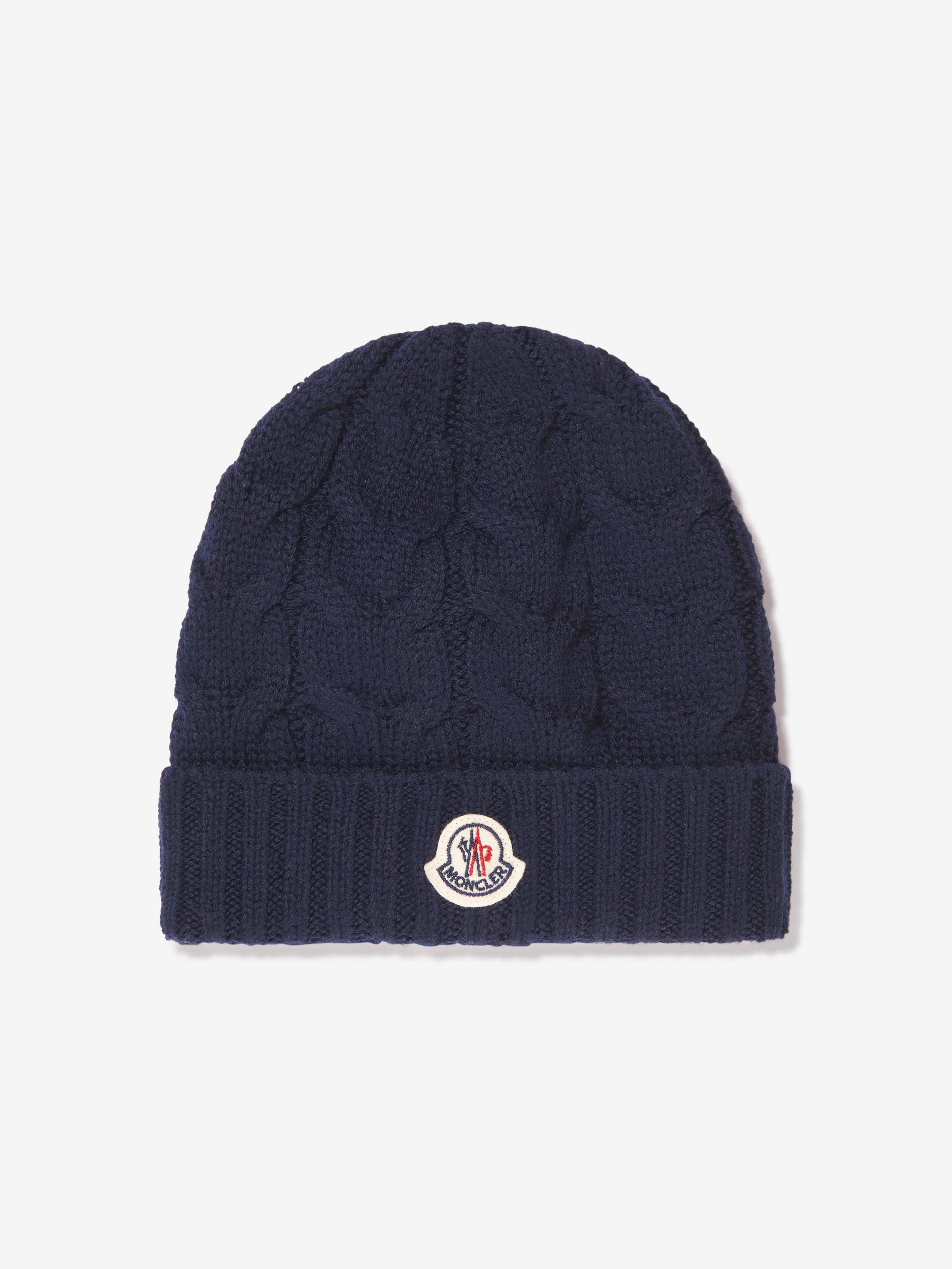 Moncler Enfant Boys Cable Knit Wool Beanie in Navy