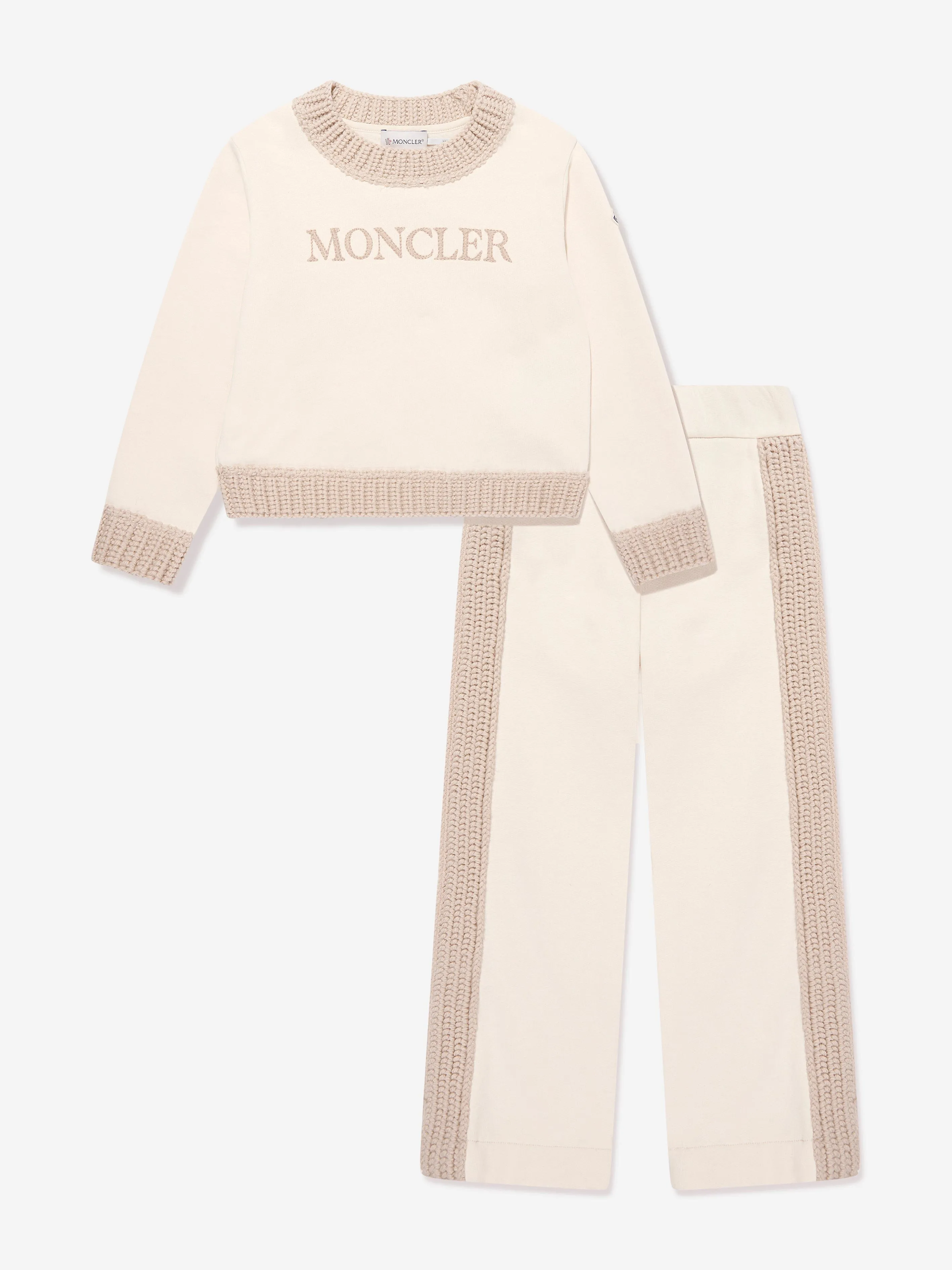 Moncler Enfant Girls Knitted Trouser Set in Ivory