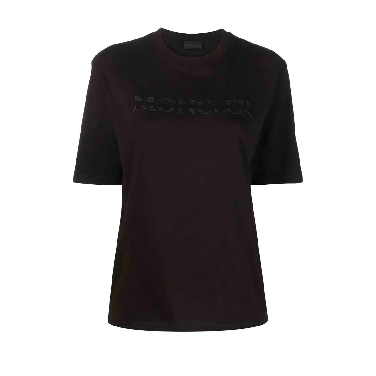 Moncler Ladies Spliced Embroidered-Logo T-Shirt in Black