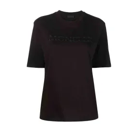 Moncler Ladies Spliced Embroidered-Logo T-Shirt in Black