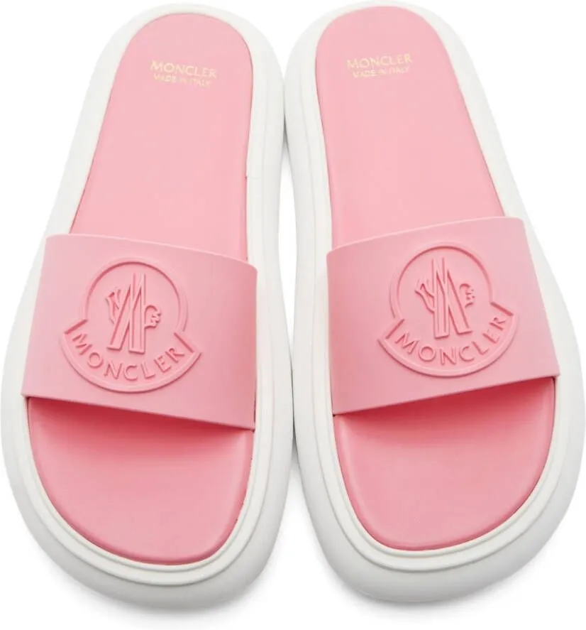 Moncler Pink & White Slyder Flat Sandals