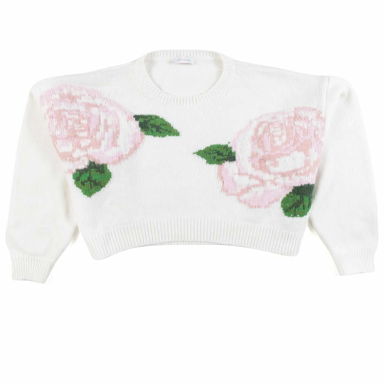 Monnalisa Cream Cropped Pullover With Roses