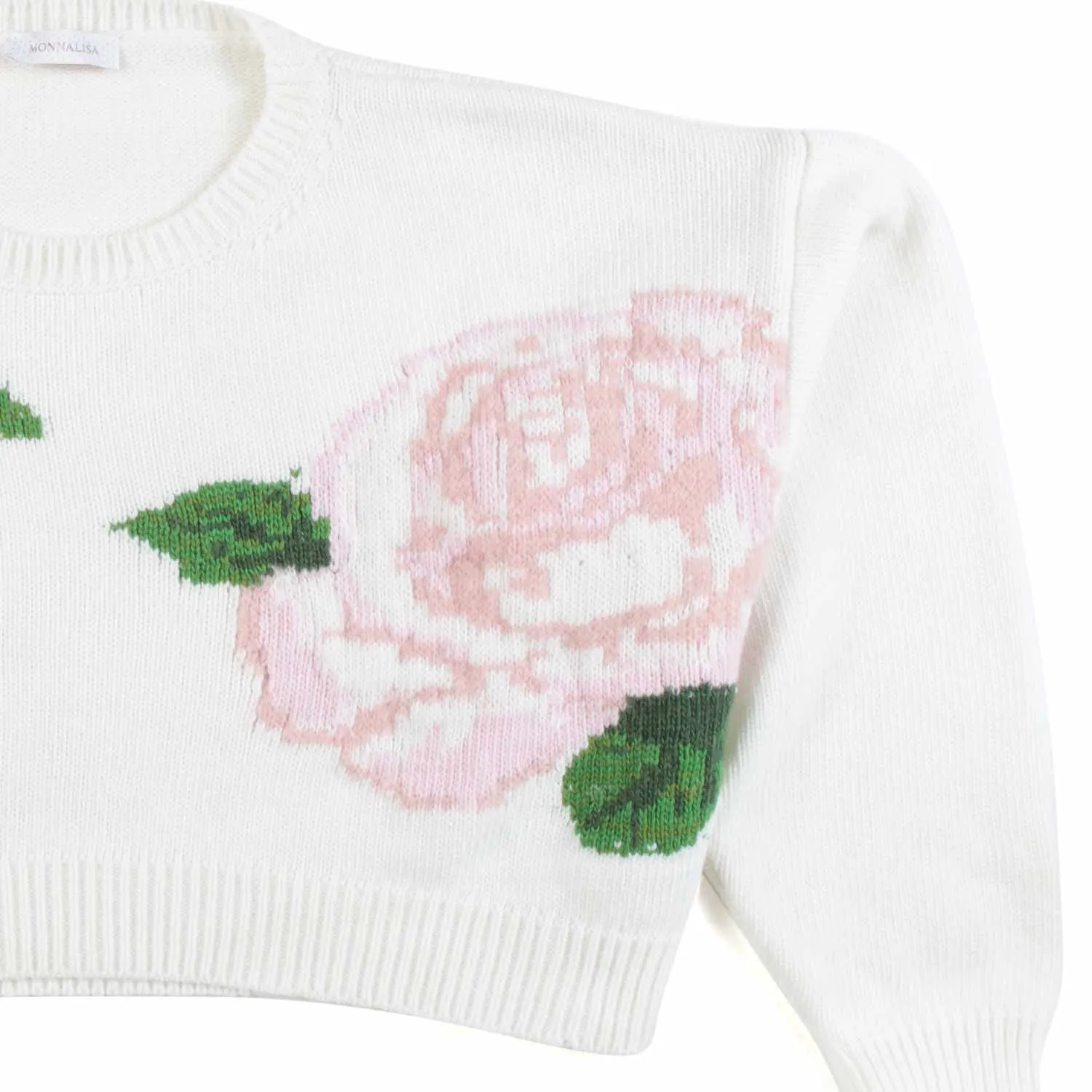 Monnalisa Cream Cropped Pullover With Roses