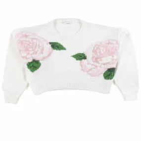 Monnalisa Cream Cropped Pullover With Roses