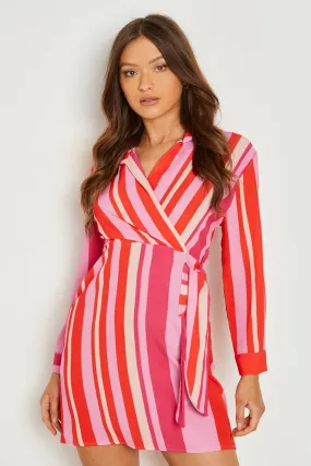 Multi Stripe Wrap Shirt Dress