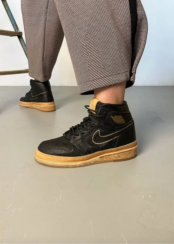 Nike Air Jordan 1 Black Tan Leather with Straight Sole - Black