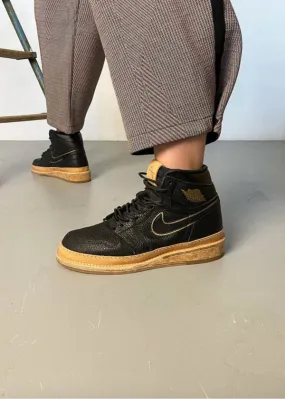 Nike Air Jordan 1 Black Tan Leather with Straight Sole - Black