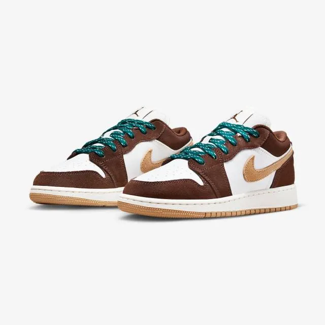 Nike air jordan 1 low gs (cacao wow/ brown/ twine/ sail/ geode teal/ luminous green) big kids 3.5y-7