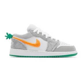 Nike air jordan 1 low gs (rabbit/ light smoke grey/ total orange/ white/ stadium green) big kids 3.5