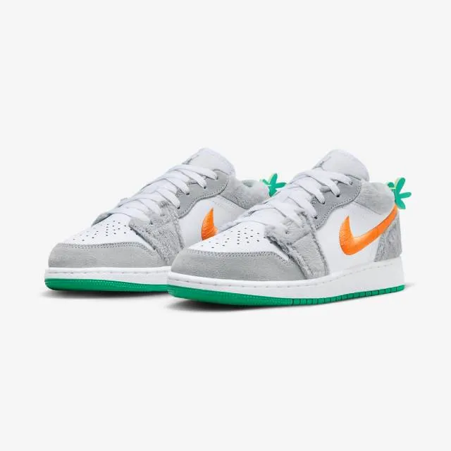 Nike air jordan 1 low gs (rabbit/ light smoke grey/ total orange/ white/ stadium green) big kids 3.5