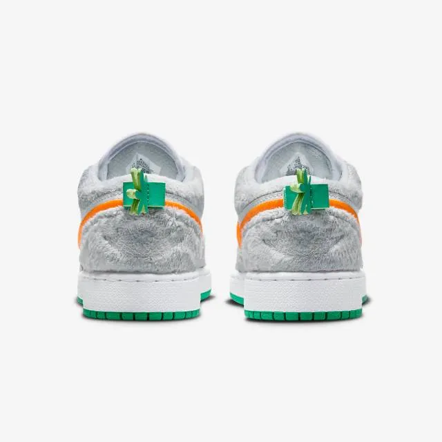 Nike air jordan 1 low gs (rabbit/ light smoke grey/ total orange/ white/ stadium green) big kids 3.5