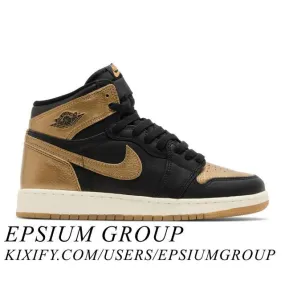 Nike air jordan 1 retro high og gs (black gold/ black/ metallic gold/ sail) big kids 3.5y-7y dz5485-071