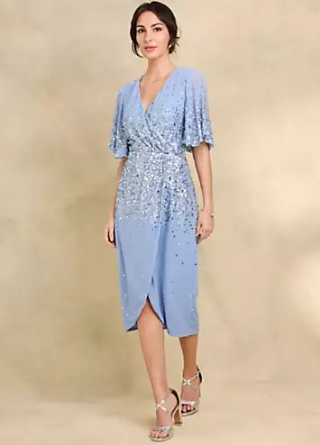 Pale Blue Sequin Wrap Dress by Together | Look Again