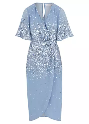 Pale Blue Sequin Wrap Dress by Together | Look Again