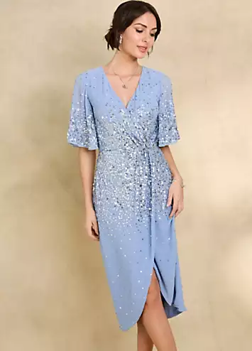 Pale Blue Sequin Wrap Dress by Together | Look Again