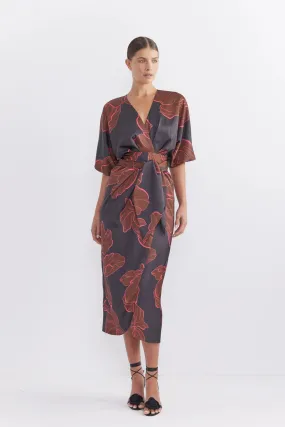 ----Pasduchas   ----Farah Wrap Midi Dress - Dark Floral ---