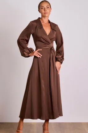 ----Pasduchas   ----Mara Wrap Midi Dress - Brownie ---