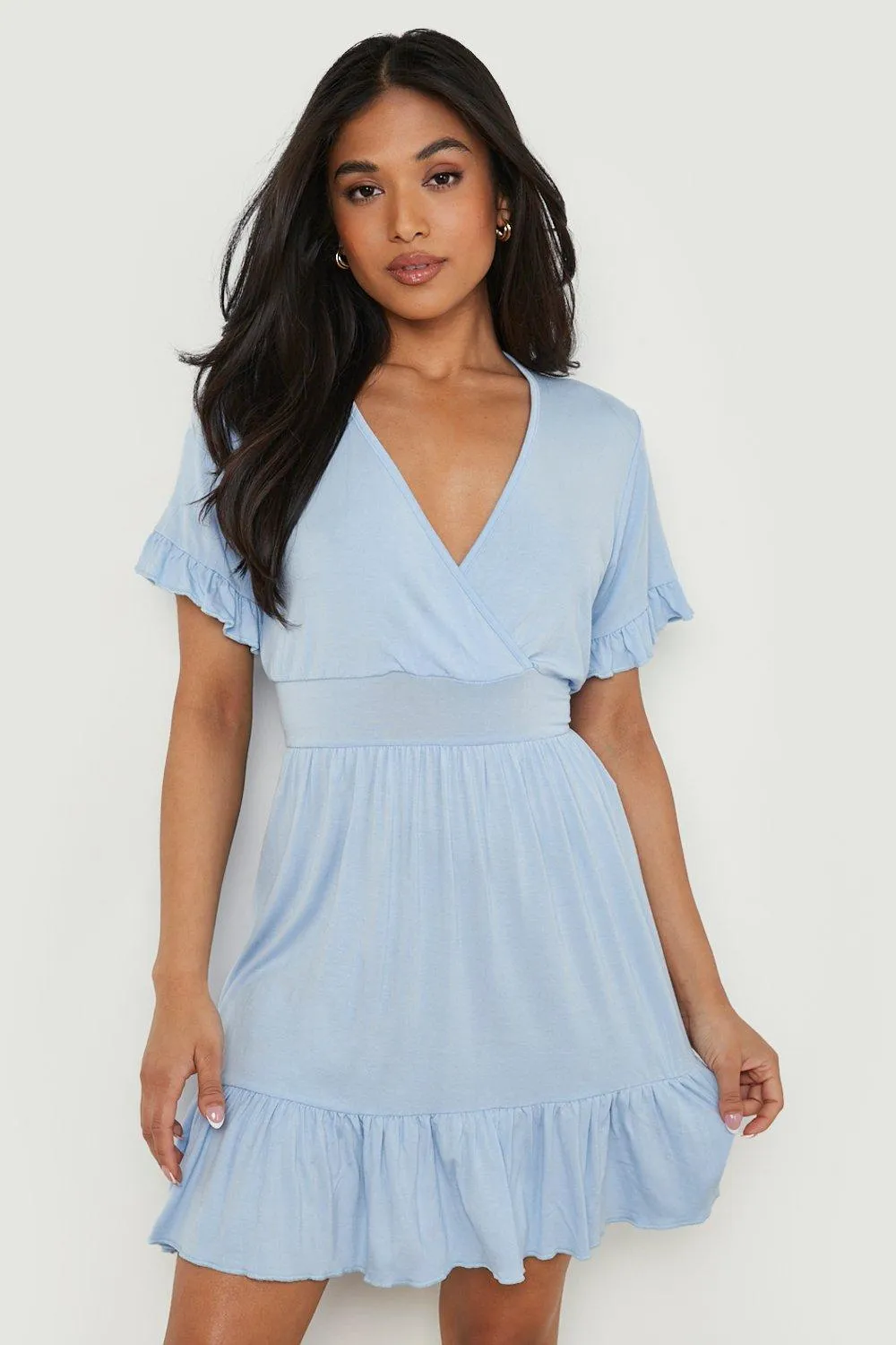 Petite Wrap Front Ruffle Smock Dress