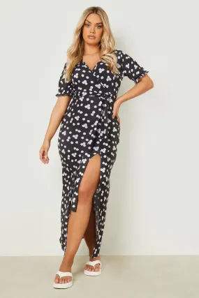 Plus Daisy Print Wrap Maxi Dress