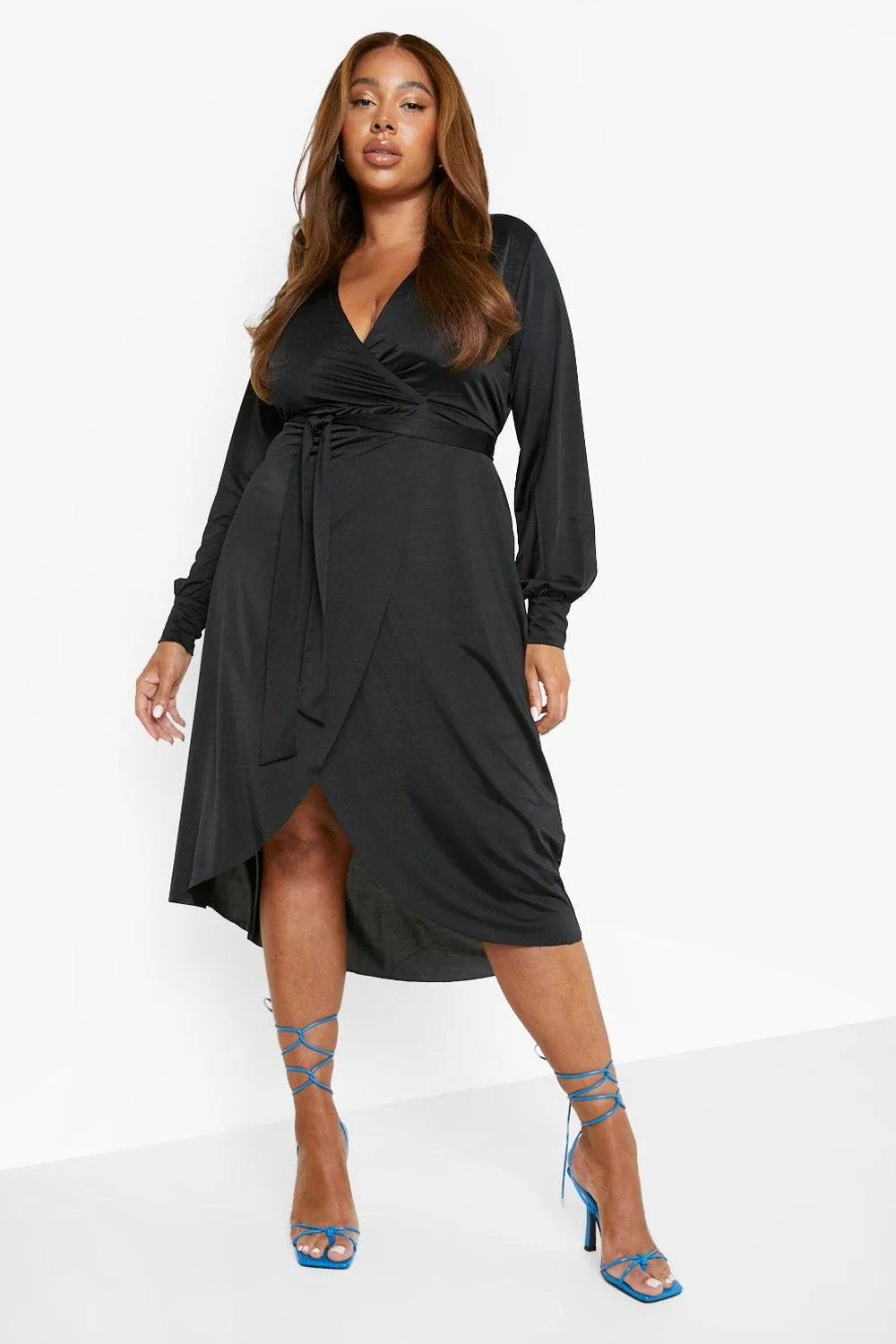 Plus Disco Slinky Belted Wrap Midi Dress