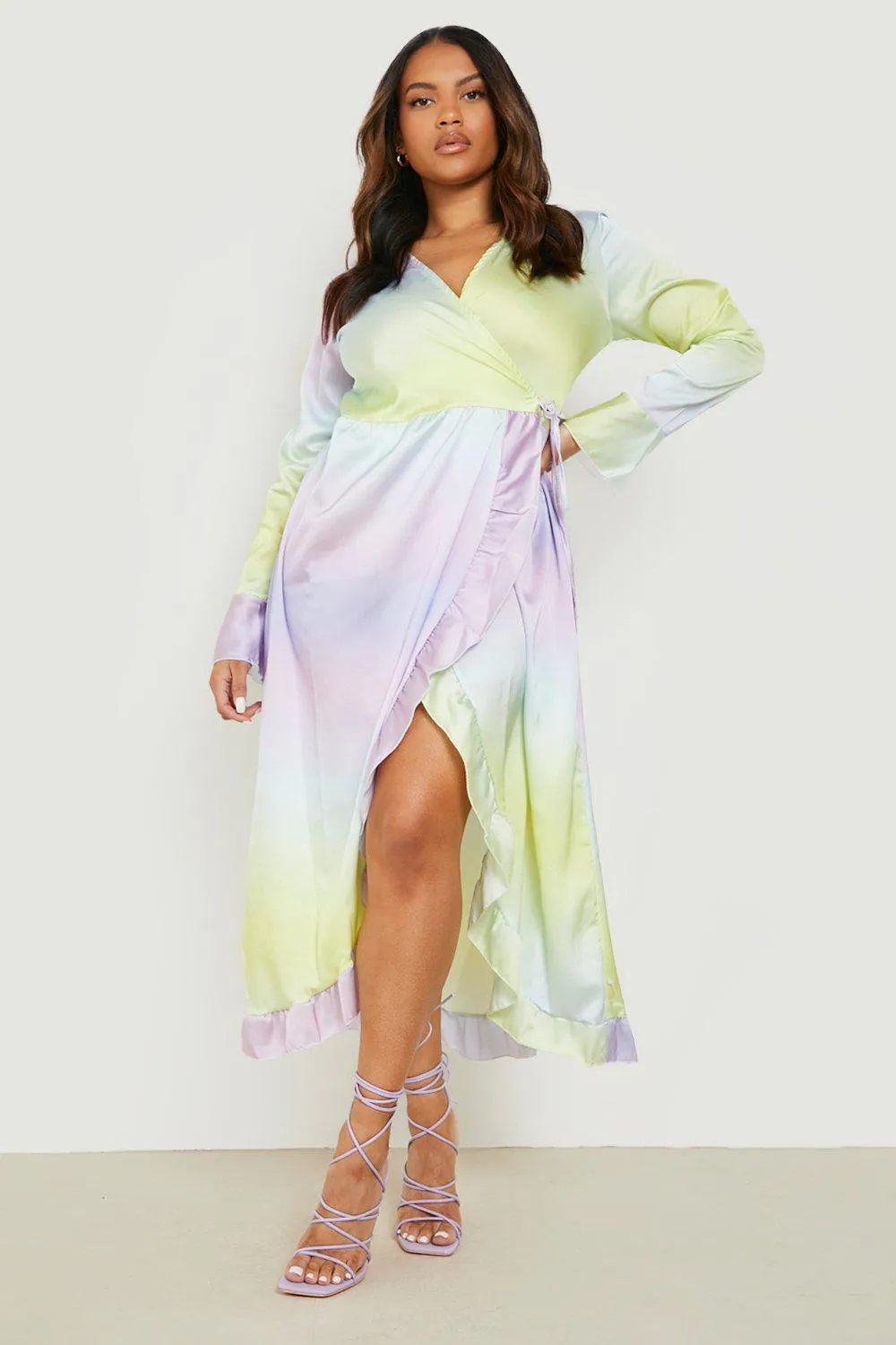 Plus Ombre Ruffle Wrap Dress