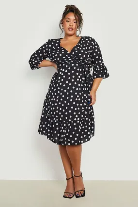 Plus Ruffle Hem Polka Wrap Dress