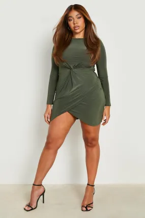 Plus Slinky Twist Front Wrap Dress