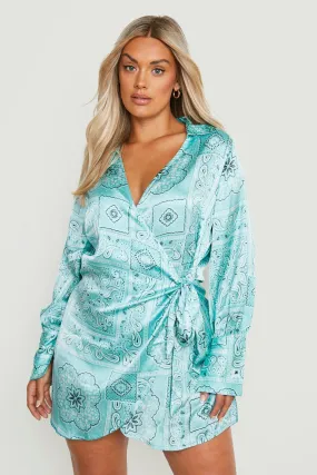 Plus Woven Paisley Print Wrap Shirt Dress