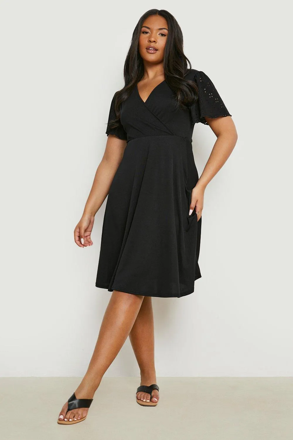 Plus Wrap Eyelet Skater Dress