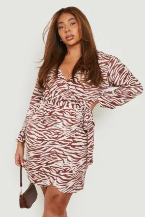 Plus Zebra Slinky Long Sleeve Wrap Dress