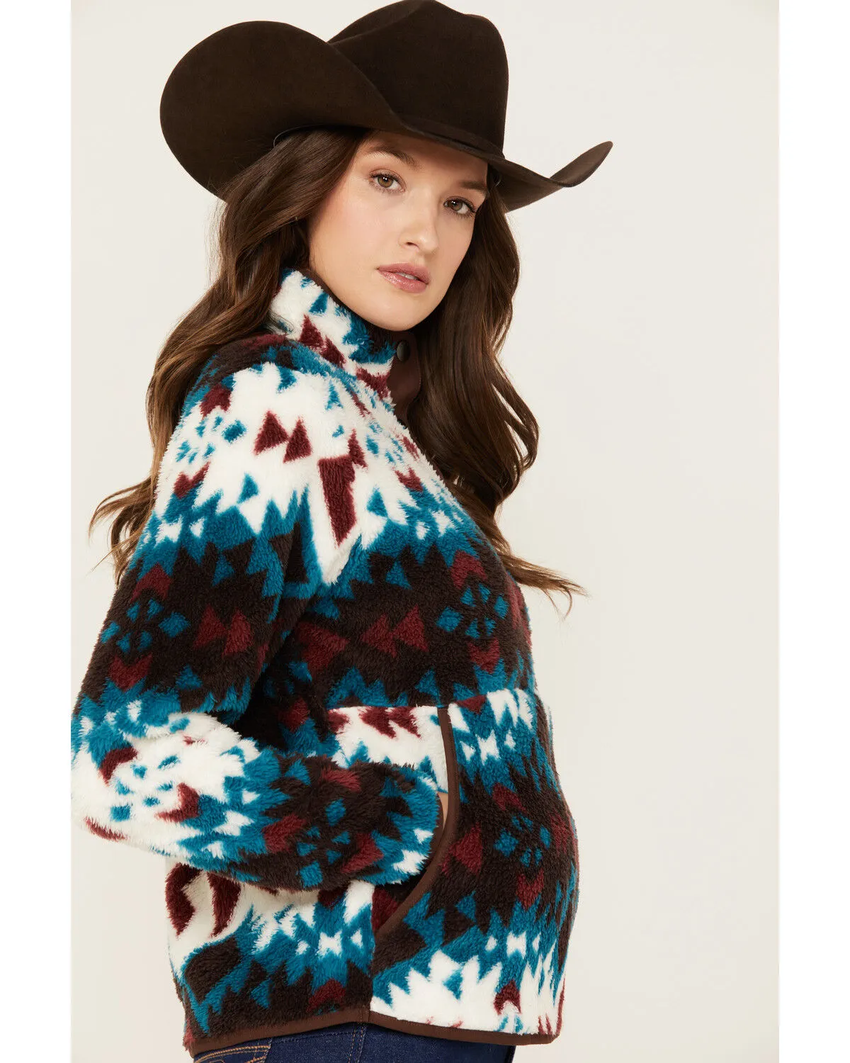 Product Name:  Ariat Women's Southwestern Print Berber Snap Front Pullover - Plus