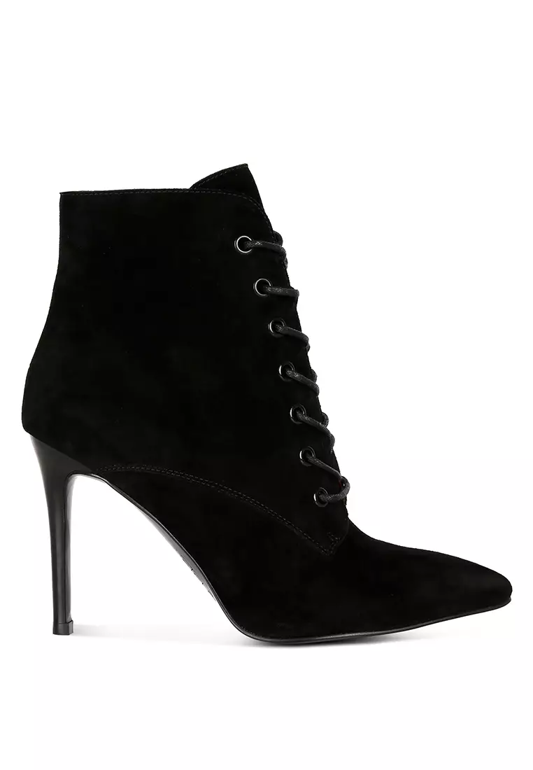 Rag & CO. Black Suede Leather High Heeled Ankle Boot