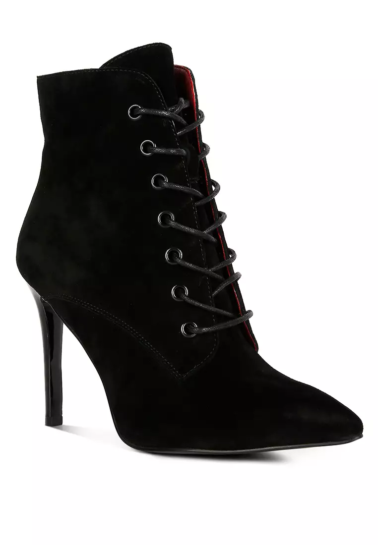 Rag & CO. Black Suede Leather High Heeled Ankle Boot